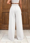 Keten bağcıklı beyaz pantolon