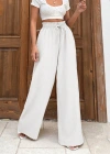 Keten bağcıklı beyaz pantolon