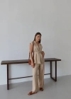 Keten yelek pantolon takım bej pt