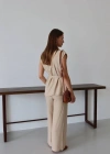 Keten yelek pantolon takım bej pt