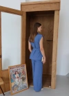 Keten yelek pantolon takım indigo pt