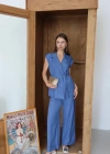 Keten yelek pantolon takım indigo pt