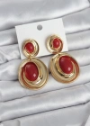 Kırmızı Sallantılı Damla Model Gold Renk Vintage Kadın Küpe