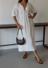 Kısa kollu müslin elbise beyaz pt