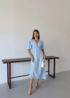 Kısa kollu müslin elbise mavi pt