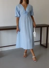Kısa kollu müslin elbise mavi pt
