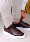 Kişiselleştirilebilir Kalın Ortopedik Tabanlı %100 Deri Sneaker Spor Ayakkabı - Kahverengi