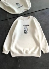 Kışlık Bisiklet Yaka Baskılı SweatShirt - Beyaz