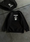 Kışlık Bisiklet Yaka Baskılı SweatShirt - Siyah