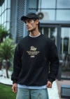 Kışlık Bisiklet Yaka Ön Ve Arka Baskılı SweatShirt - Siyah