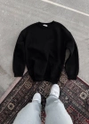 Kışlık Bisiklet Yaka Üç İplik Basic SweatShirt - Siyah