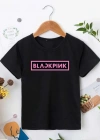 Kız Çocuk Bisiklet Yaka Baskılı T-Shirt - Siyah