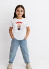 Kız Labubu Çocuk Baskılı T-Shirt - Beyaz