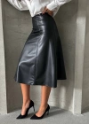 Komple parçalı deri etek siyah h26441