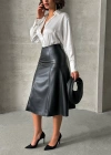 Komple parçalı deri etek siyah h26441