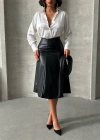 Komple parçalı deri etek siyah h26441