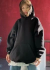Koyu Siyah Kapüşonlu Şardonlu Oversize Sweatshirt MG1566