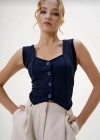Krep kumaş düğmeli yelek lacivert s3395