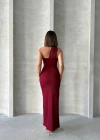 Krinkıl tek omuz uzun elbise bordo s25455
