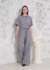 Kuşaklı gömlek yaka salaş tulum gri s255822