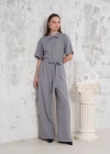 Kuşaklı gömlek yaka salaş tulum gri s255822