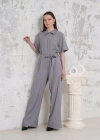 Kuşaklı gömlek yaka salaş tulum gri s255822