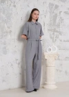 Kuşaklı gömlek yaka salaş tulum gri s255822