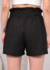 Kuşaklı keten şort siyah s255265