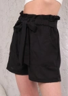 Kuşaklı keten şort siyah s255265