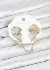 Kutup Yıldızı Model Pirinç Gold Renk Zincir Bağlantılı Ear Cuff Küpe Seti
