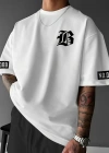 LB Baskılı Ön Arka Oversize Bisiklet Yaka Kısa Kol T-shirt - Beyaz