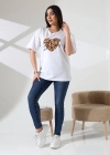 Leopar kalp baskılı tişört