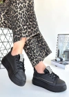 Leope Siyah Cilt Bağcıklı Spor Ayakkabı