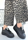 Leope Siyah Cilt Bağcıklı Spor Ayakkabı