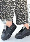 Leope Siyah Cilt Bağcıklı Spor Ayakkabı