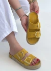 Loera Sarı Nubuk Çift Tokalı Terlik