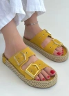 Loera Sarı Nubuk Çift Tokalı Terlik