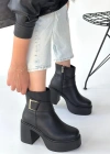 Lonji Siyah Cilt Topuklu Bot