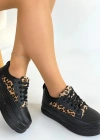 Lorrin Siyah Cilt Leopar Detaylı Bağcıklı Spor Ayakkabı
