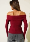 Madonna Yaka Düğmeli Bluz bordo t4329