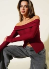 Madonna Yaka Düğmeli Bluz bordo t4329