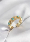 Mavi Taşlı Gold Renk Vintage Kadın Yüzük