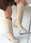 Meof Bej Cilt Topuklu Çizme