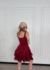 Mini Askılı Elbise - Bordo