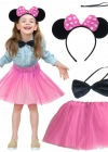 Minnie Kostüm Seti (Pembe Tütü Etek + Pembe Taç + Papyon + Kuyruk)