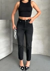 Mom fit enzim bıyıklı taş yıkama jeans pantolon siyah d2006