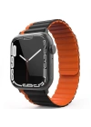 Movenchy Apple Watch 42mm MO-WB1 Çift Renk Mıknatıslı Silikon Kordon - Siyah-Turuncu
