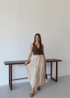 Müslin kumaş keten uzun etek bej pt