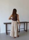 Müslin kumaş keten uzun etek bej pt