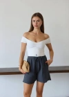 Müslin kumaş şort bağcıklı antrasit pt